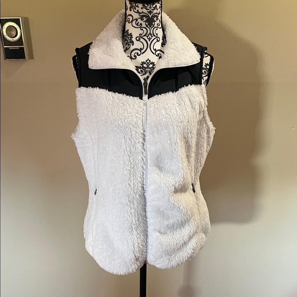 Women's White and Black Fleece Vest